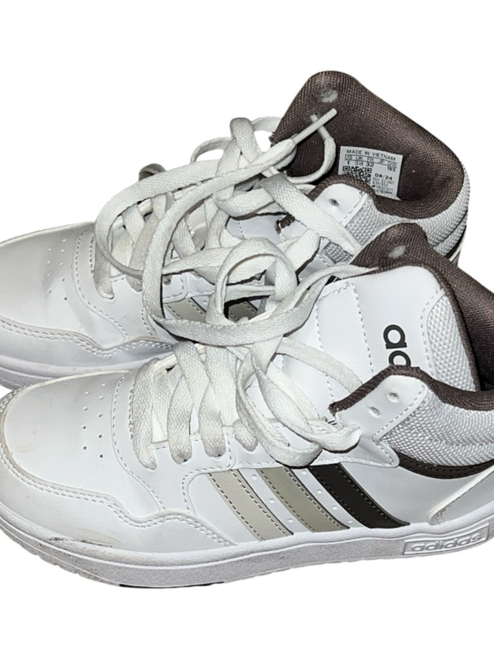 adidas Kids White Sneakers with Gray & Black Stripes
